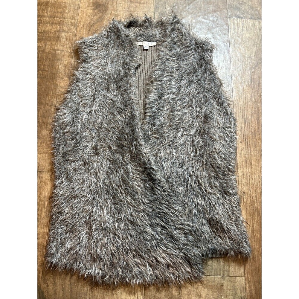 CAbi Jacket Open Front Womens Small Faux Fur Sleeveless Gray